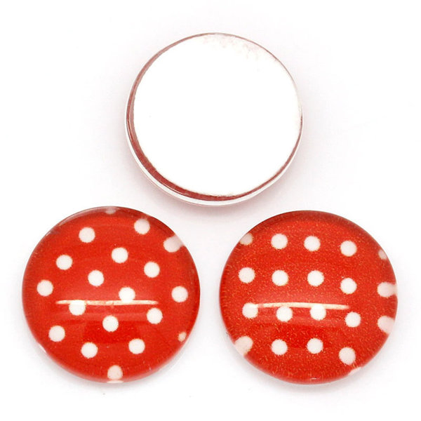 10 oder 50 GlasCabochons  10mm,  rot-weiss