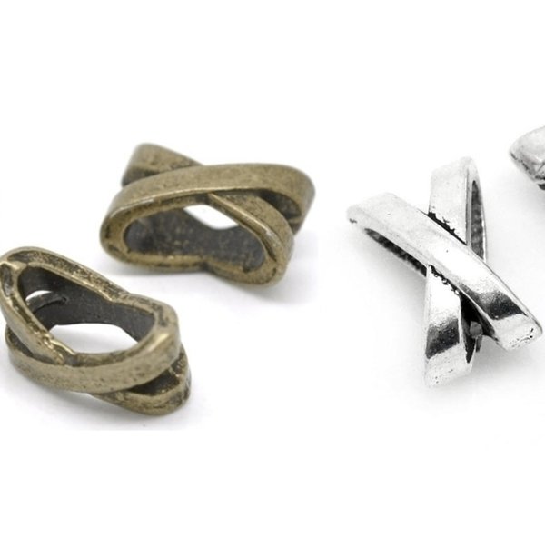 10 Schiebeperle, Verbinder, Slider für Armband, 10x7 mm, Schleife, silber- oder bronzefarben,