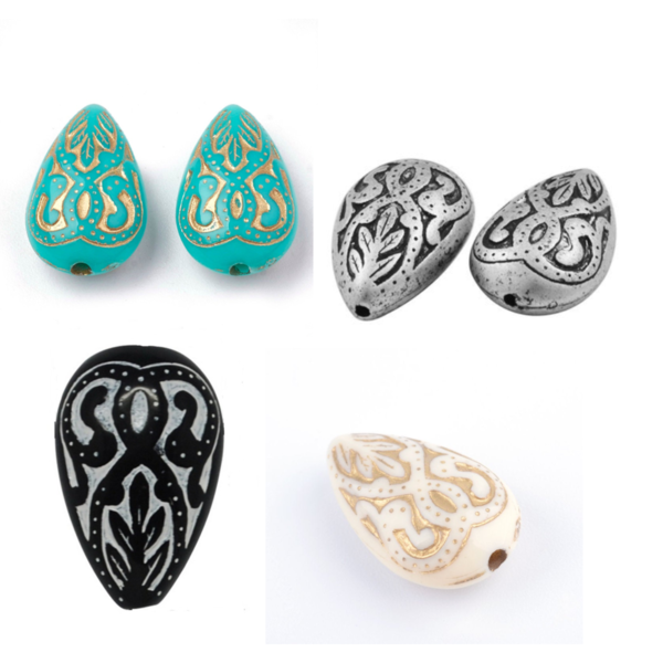 10 Perlen mit Ornament, Acrylperlen, Farbauswahl