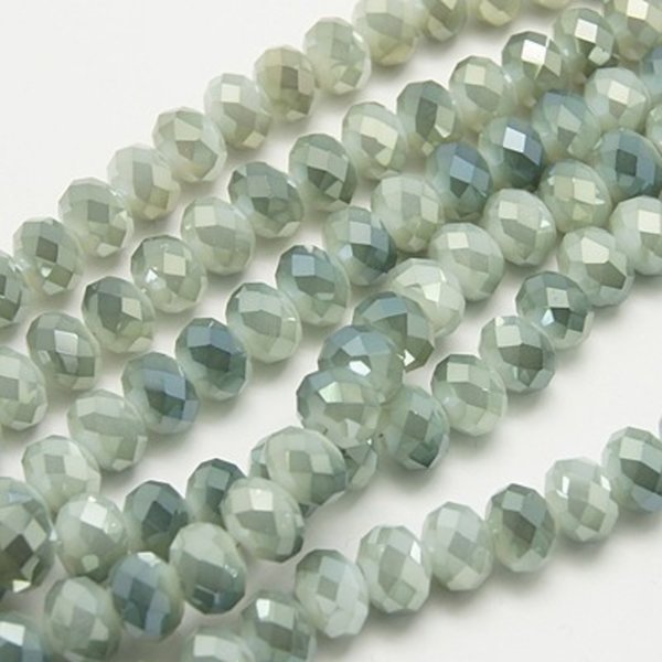 10 geschliffene Glasperlen, grau, Glas, Perlen, 8x6mm