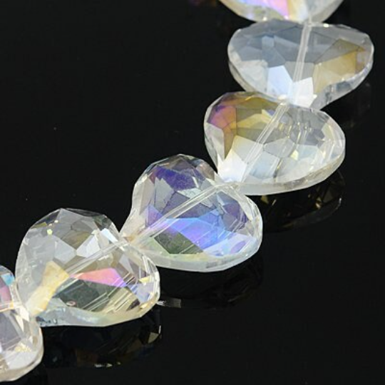 4 große Glasperlen, facettiert, Herz, Suncatcher, Regenbogen-Kristall , Prisma, Regenbogen