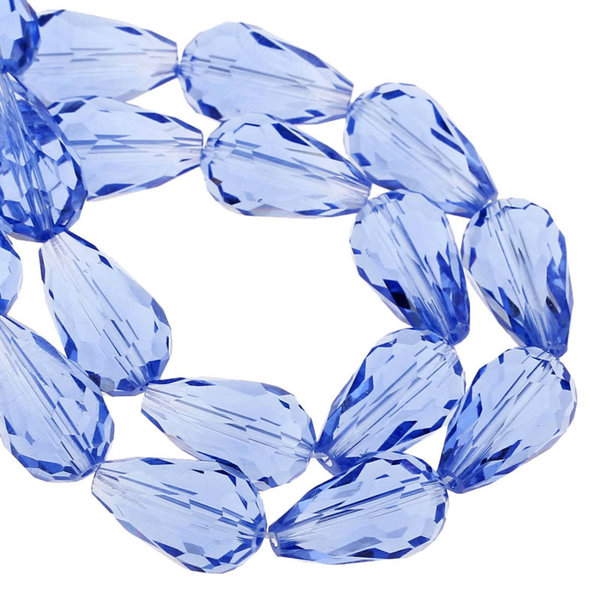 5 geschliffene Glasperlen (Tropfen), facettiert, blau