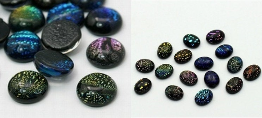 10 Murano, Glascabochons, 8x10mm, 10mm, rund oder Oval