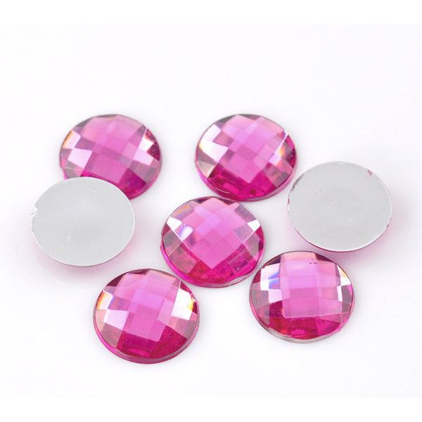 10 Cabochons, 16 mm, Acryl, rosa-pink, facettiert