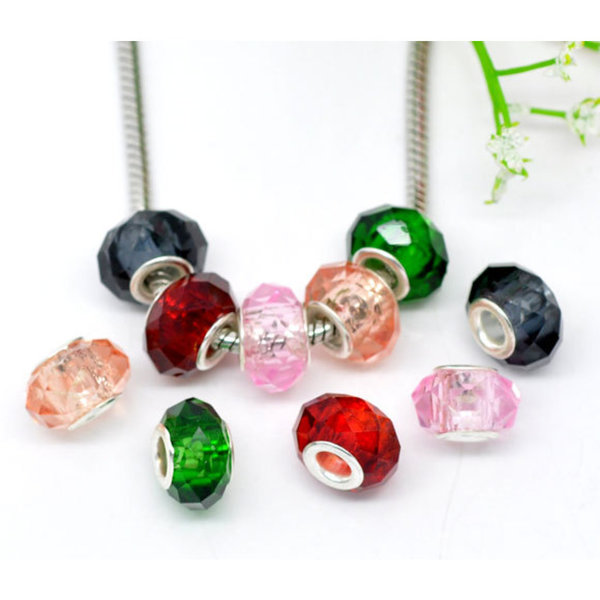 5 Modulperlen/ Beads, bunt gemischter Posten, Metall und geschliffenes Glas