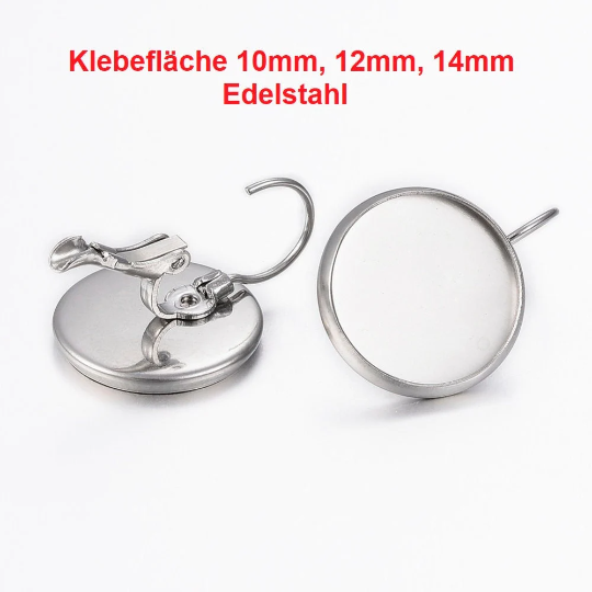 10 Ohrringe mit Klebefläche für Cabochon, Ohrbrisur,Edelstahl, 10mm,12mm,14mm
