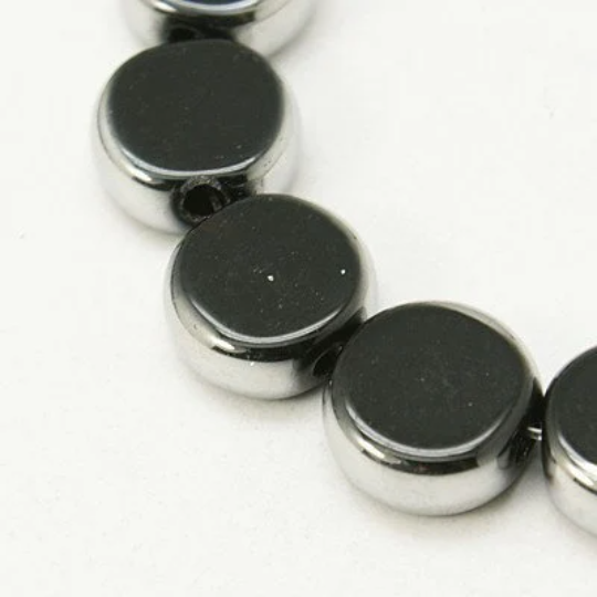 10 Glasperlen,10x4mm, Perlen, Schmuckperlen, eingefasst, schwarz-silber, Glas, Metall