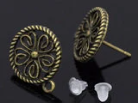 10 Ohrstecker, Ohrringe, Vintage-Stil, rund, mit Öse,bronze, Antik-Style, ohne Verschluss